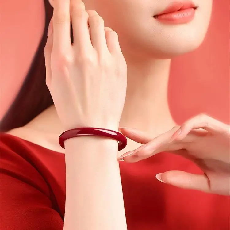 Artisan Lock Heart Jade Reconstructed Cinnabar Bangles Women's-4