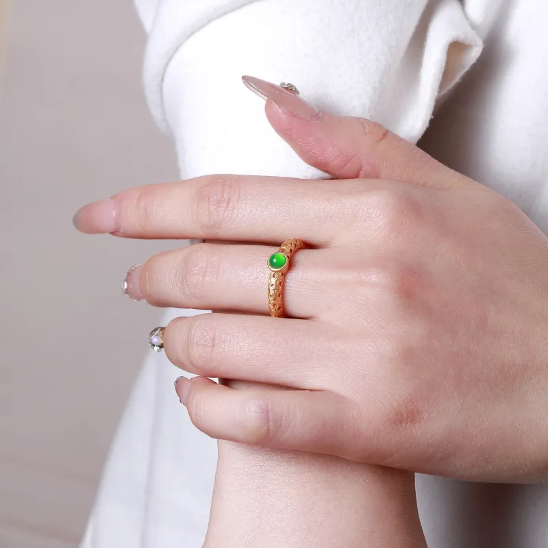 Artisan Lock Heart Jade Chalcedony Rings Unisex-1