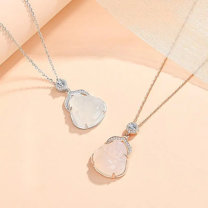 Artisan Lock Heart Jade Chalcedony Necklaces Unisex-3