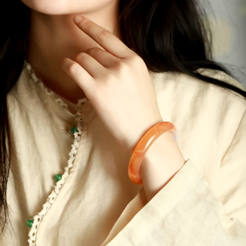 Artisan Lock Heart Jade Chalcedony Bangles Women's-2