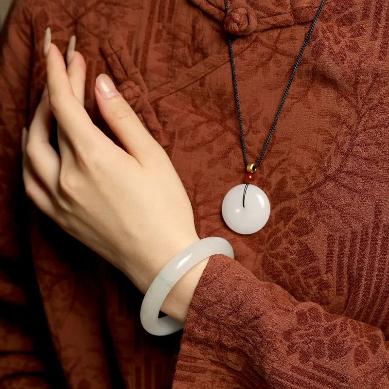 Artisan Lock Heart Jade Chalcedony Jade Bangles Women's-3