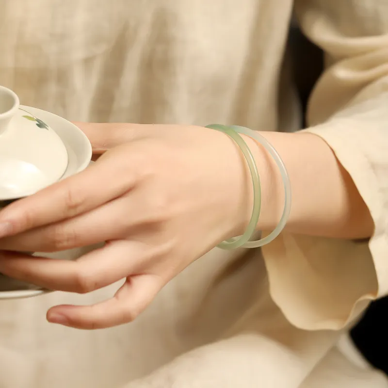 Artisan Lock Heart Jade Chalcedony Bangles Women's-15