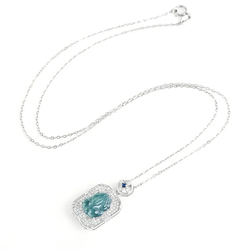 Artisan Lock Heart Jade Ice Type Jadeite Necklaces Women's-4