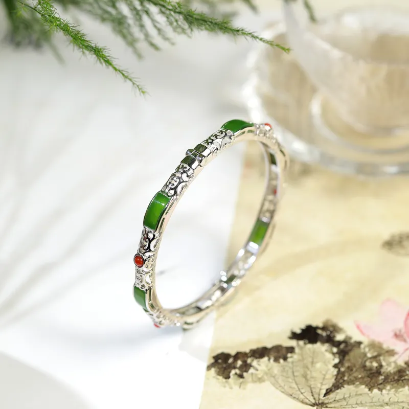 Artisan Lock Heart Jade Hetian Jade 925 Sterling Silver Hetian Jade Bangles Women's Jasper-6