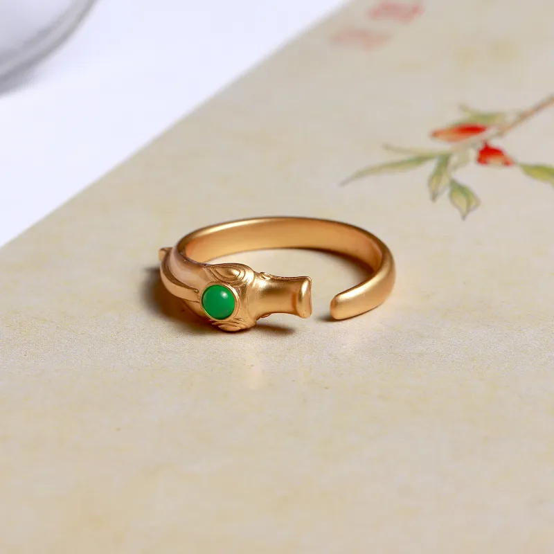 Artisan Lock Heart Jade Chalcedony Rings Unisex-3