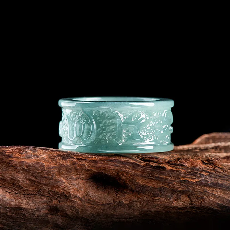 Artisan Lock Heart Jade Ice Glutinous Jadeite Rings Unisex-1