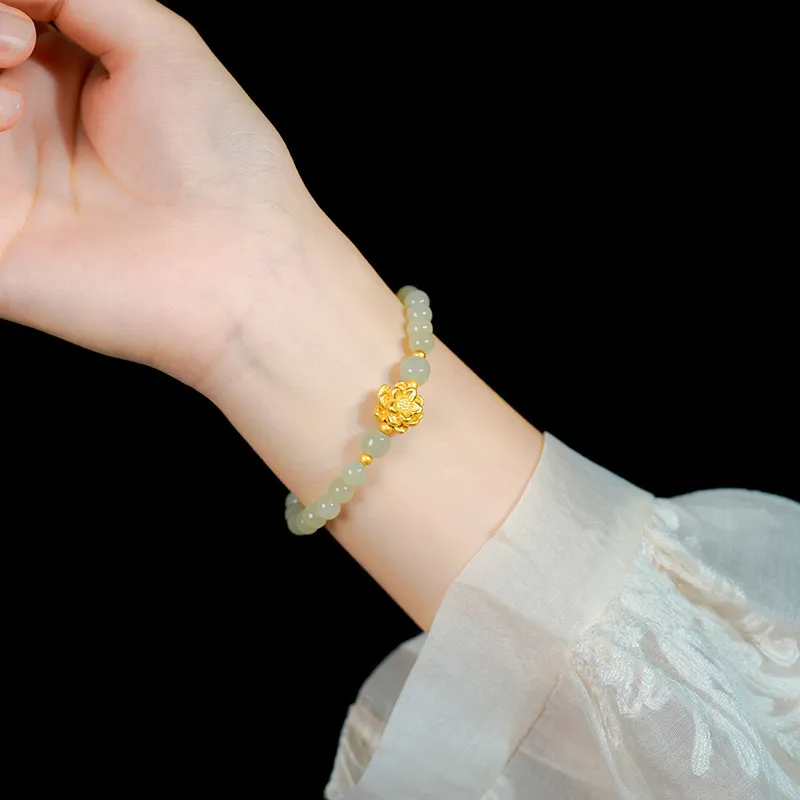 Artisan Lock Heart Jade Hetian Jade Bracelets Women's Pale Greenish White Jade-3