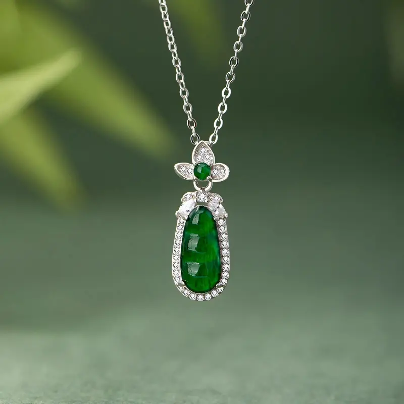 Artisan Lock Heart Jade Ice Glutinous Necklaces Women's-4