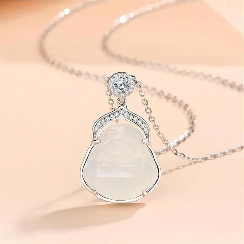 Artisan Lock Heart Jade Chalcedony Necklaces Unisex-2