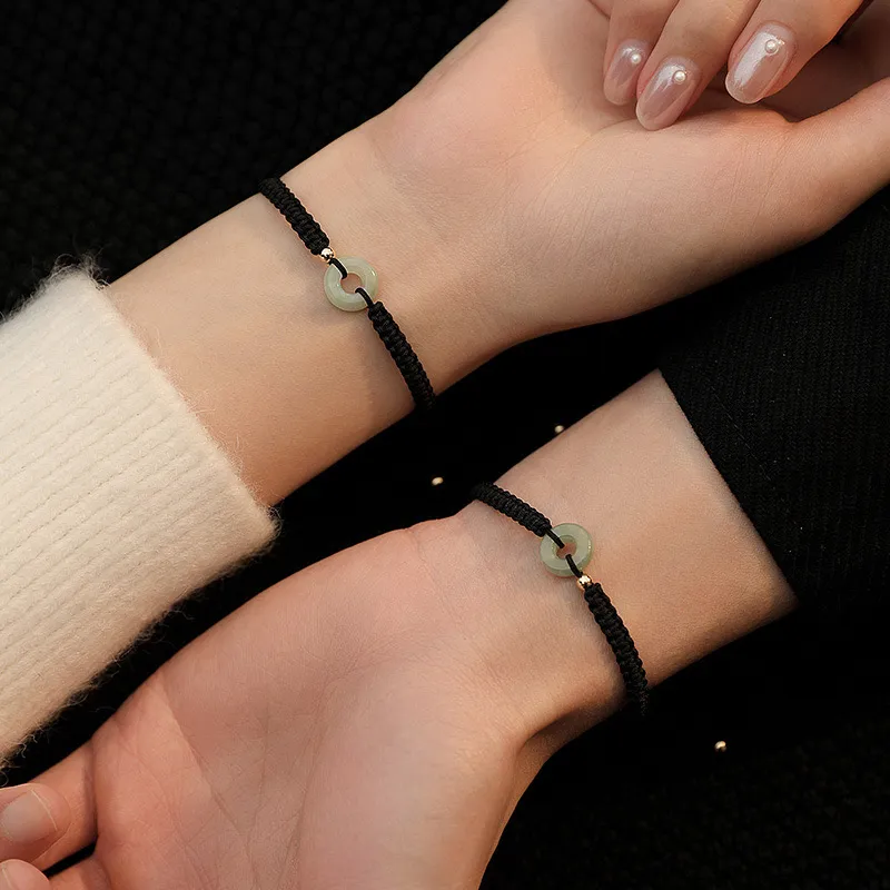 Artisan Lock Heart Jade Bean Type Jadeite Bracelets Unisex-6