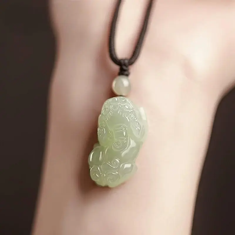 Artisan Lock Heart Jade Hetian Jade Necklaces Pale Greenish White Jade Unisex-2