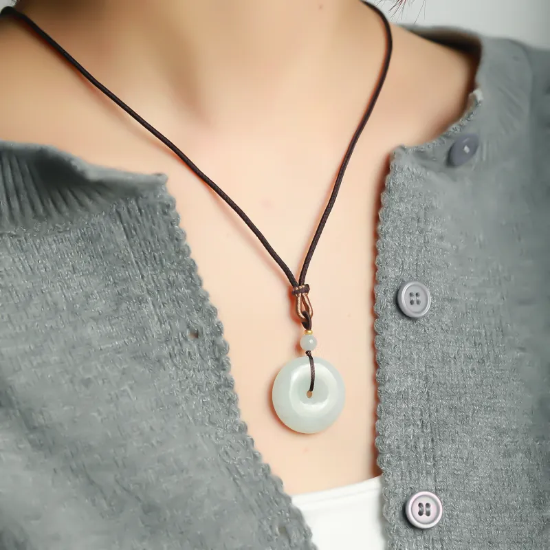 Artisan Lock Heart Jade Bean Type Jadeite Necklaces Unisex-1