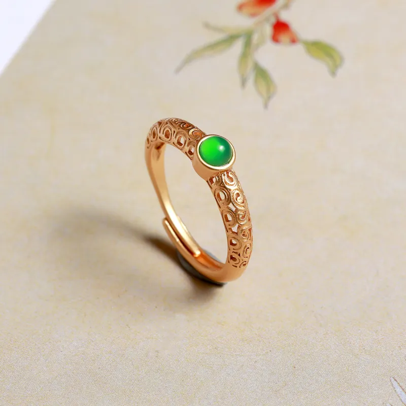 Artisan Lock Heart Jade Chalcedony Rings Unisex-4