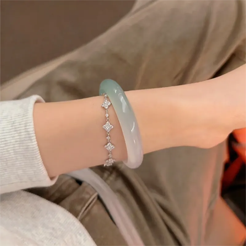 Artisan Lock Heart Jade Chalcedony Jade Bangles Women's-1