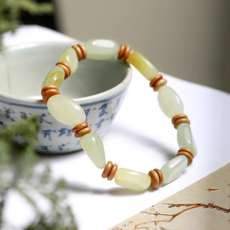 Artisan Lock Heart Jade Hetian Jade Bracelets Pale Greenish White Jade Unisex-3