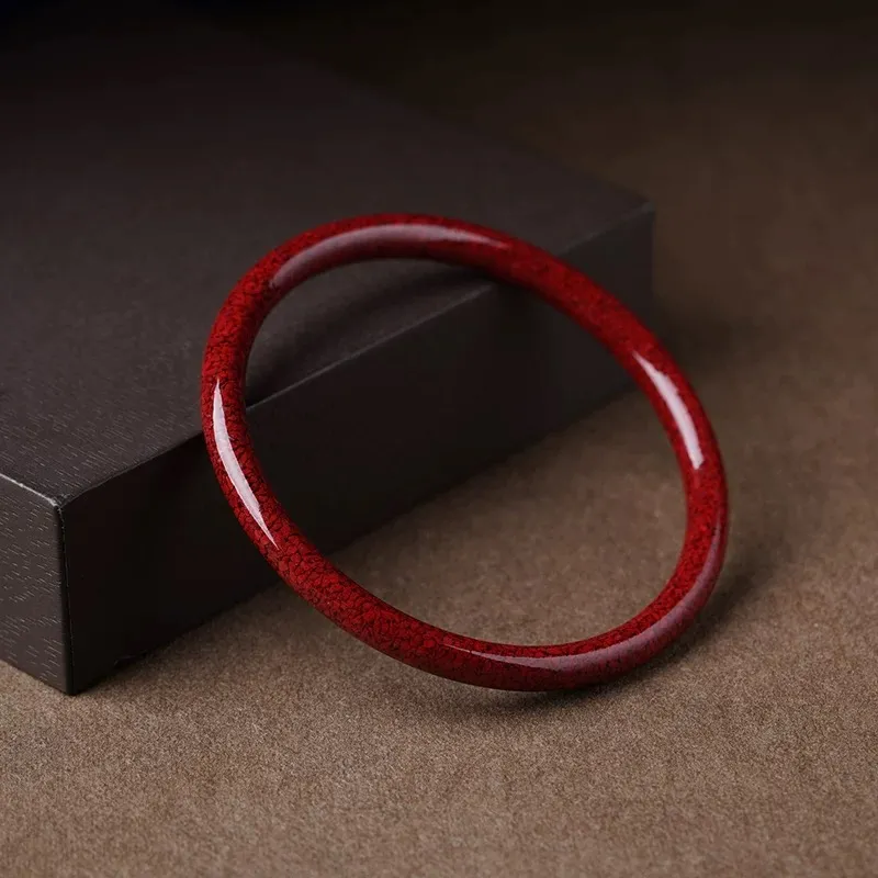 Artisan Lock Heart Jade Reconstructed Cinnabar Bangles Women's-4