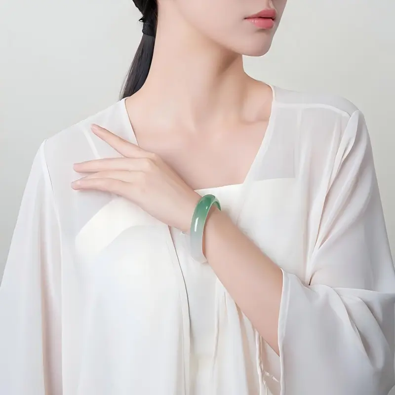 Artisan Lock Heart Jade Chalcedony Bangles Women's-1