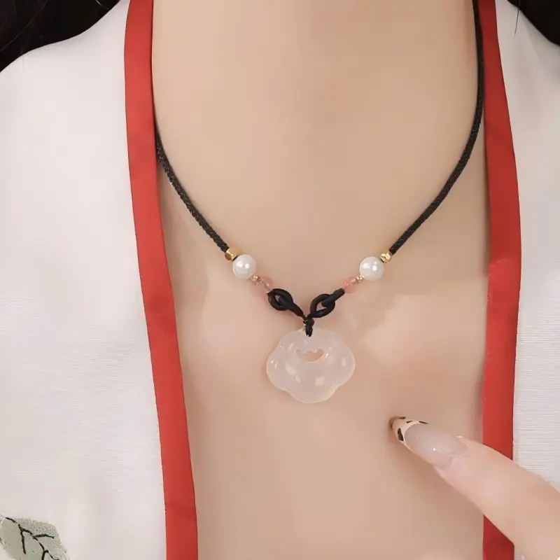 Artisan Lock Heart Jade Chalcedony Necklaces Unisex-5