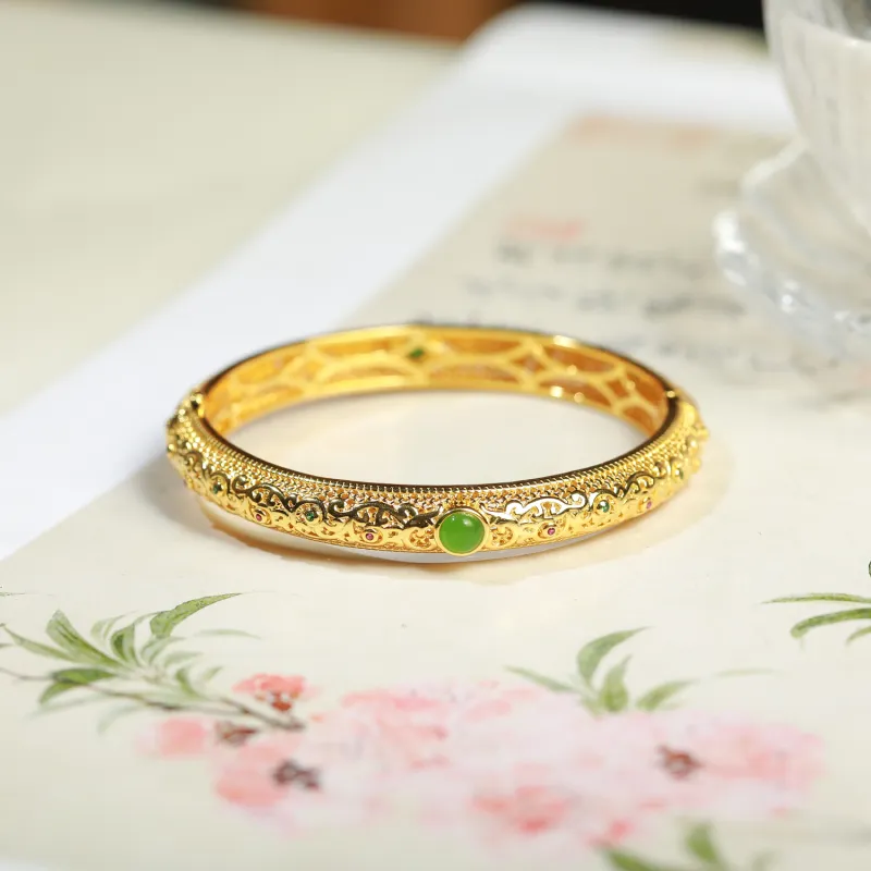 Artisan Lock Heart Jade Hetian Jade 925 Sterling Silver Hetian Jade Bangles Women's Jasper-27