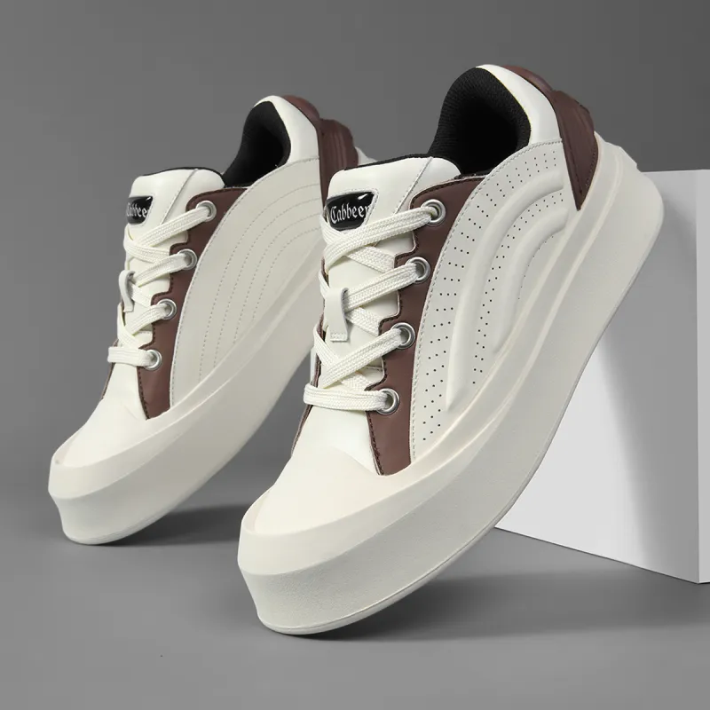 Cabbeen Preppy Round Head Wear-Resistant Height Increasing Low-Top Skateboard Shoes 5cm Men's Silver-19