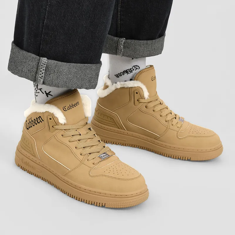 Cabbeen Warm And Wear Resistant High Top Skateboard Shoes Men's Yellow-6