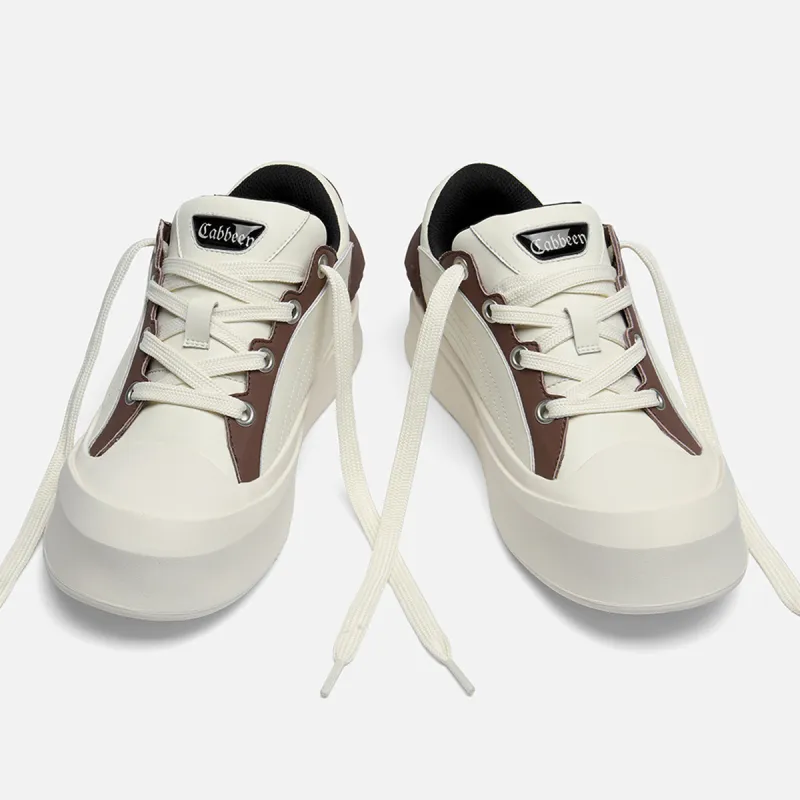 Cabbeen Preppy Round Head Wear-Resistant Height Increasing Low-Top Skateboard Shoes 5cm Men's Silver-17