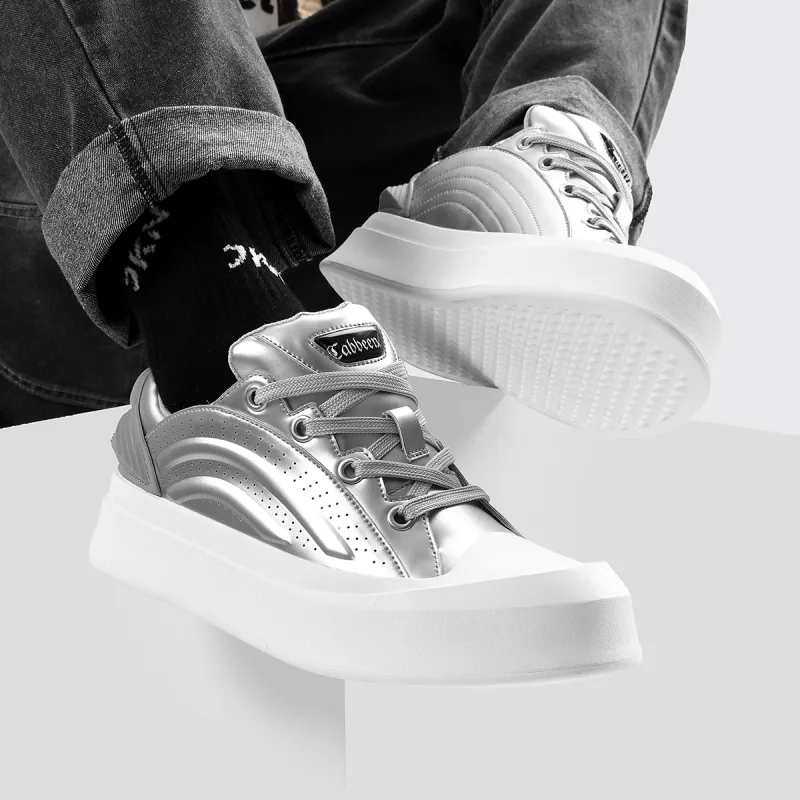 Cabbeen Preppy Round Head Wear-Resistant Height Increasing Low-Top Skateboard Shoes 5cm Men's Silver-10