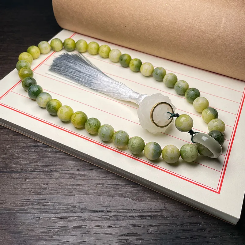 Crabs White Jade Bodhi Bead Chain Unisex-2