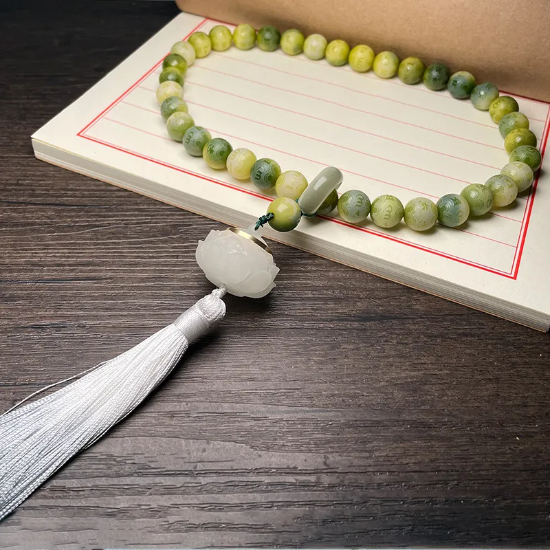 Crabs White Jade Bodhi Bead Chain Unisex-3