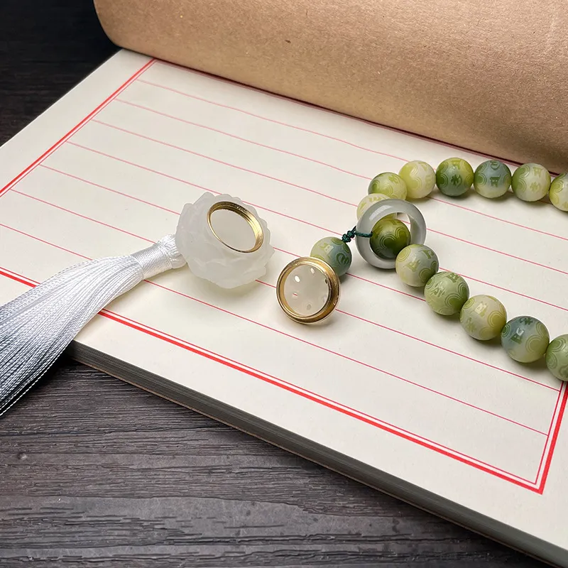 Crabs White Jade Bodhi Bead Chain Unisex-4
