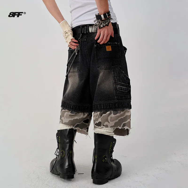 8FF Denim Shorts Unisex Phantom Black Camouflage-2