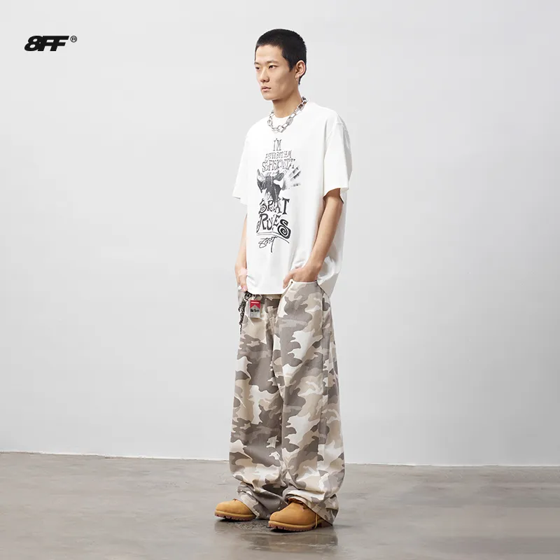 8FF Casual Pants Unisex Riyang White Camouflage-3