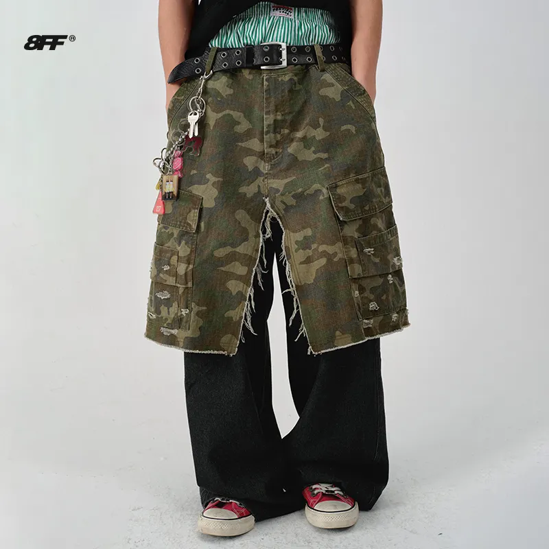 8FF Jeans Unisex Distressed Camouflage-1