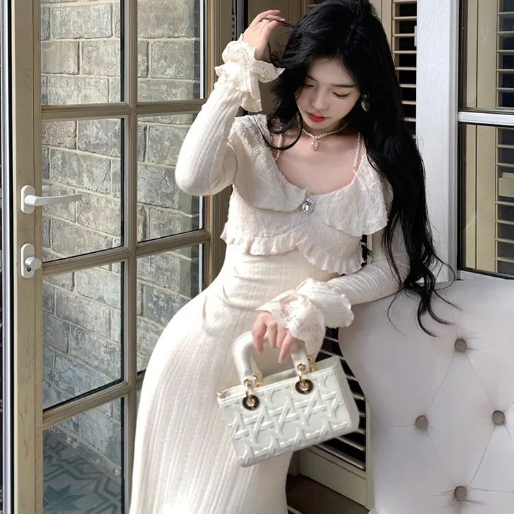 Blovelan Long Sleeved Dresses Women's Snow Apricot-5