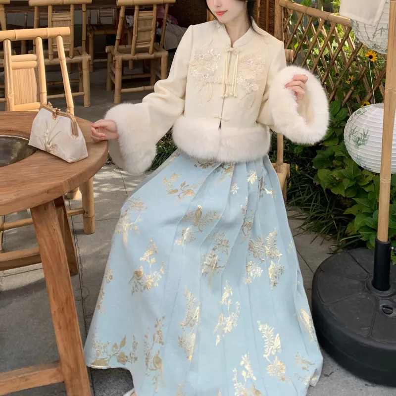 Blovelan Casual Long Skirts Women's Beige Gold-5