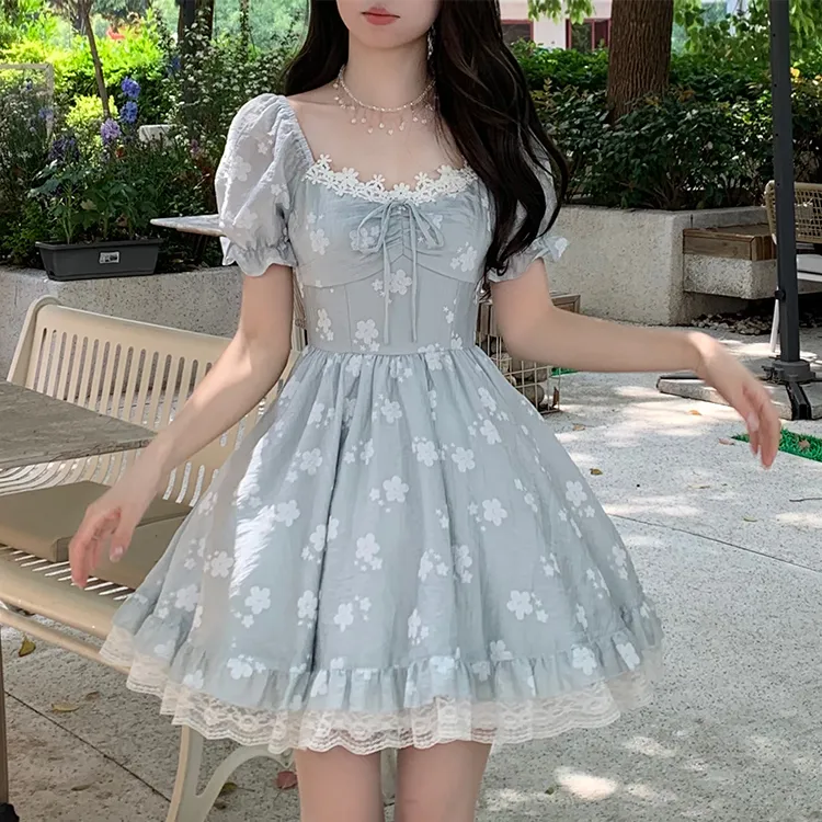 Blovelan SS24 Short Sleeved Dress Women's Gray Blue-4