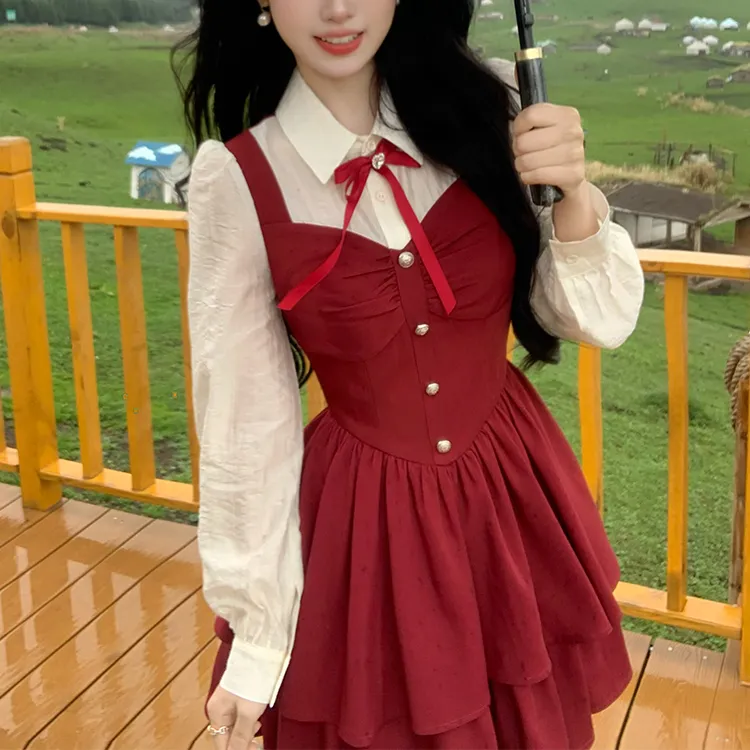 Blovelan Long Sleeved Dresses Women's Garnet Red-2