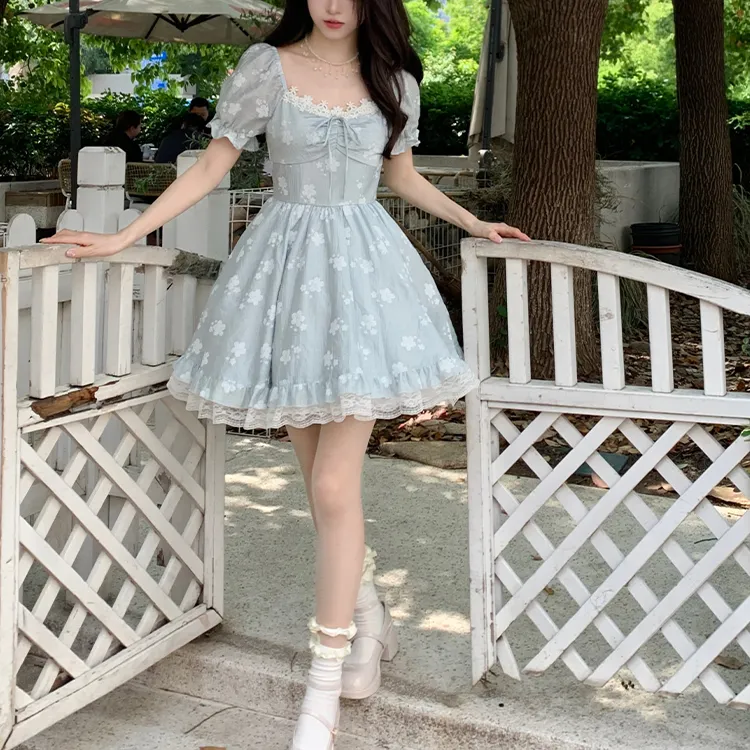 Blovelan SS24 Short Sleeved Dress Women's Gray Blue-3