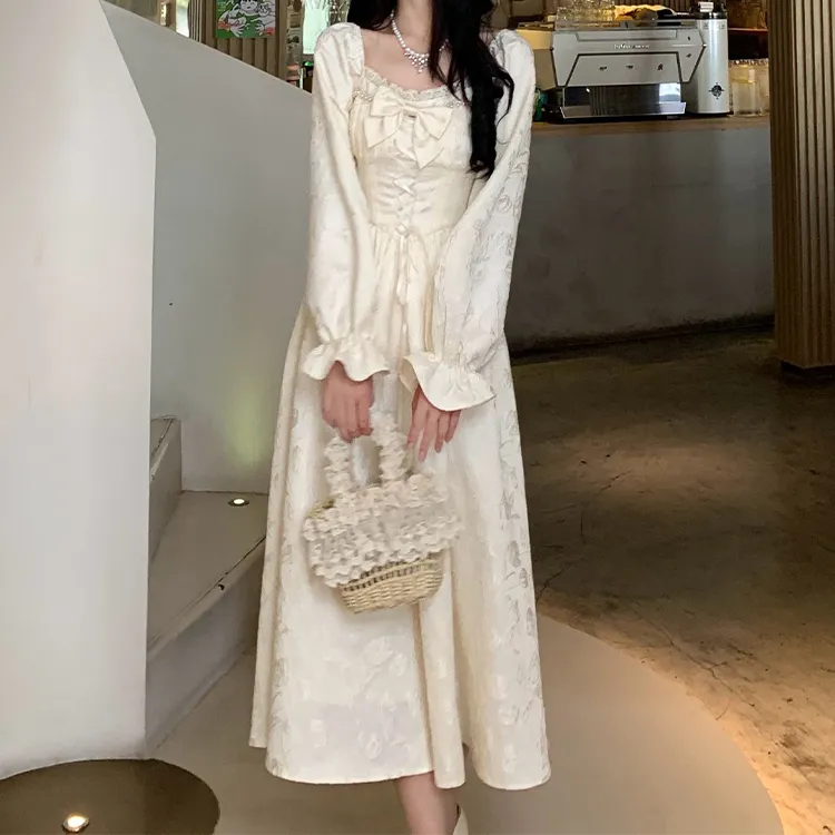 Blovelan Long-Sleeved Dresses Women's Gentle Apricots-3