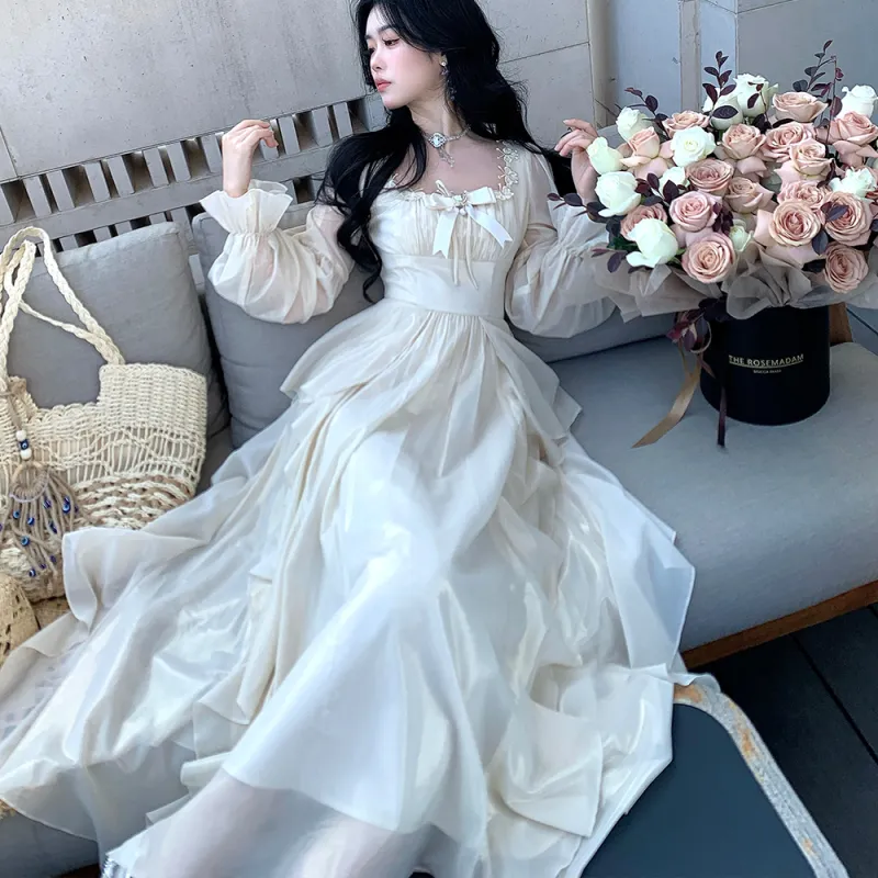 Blovelan Long Sleeved Dress Women's Fairy Apricot-4