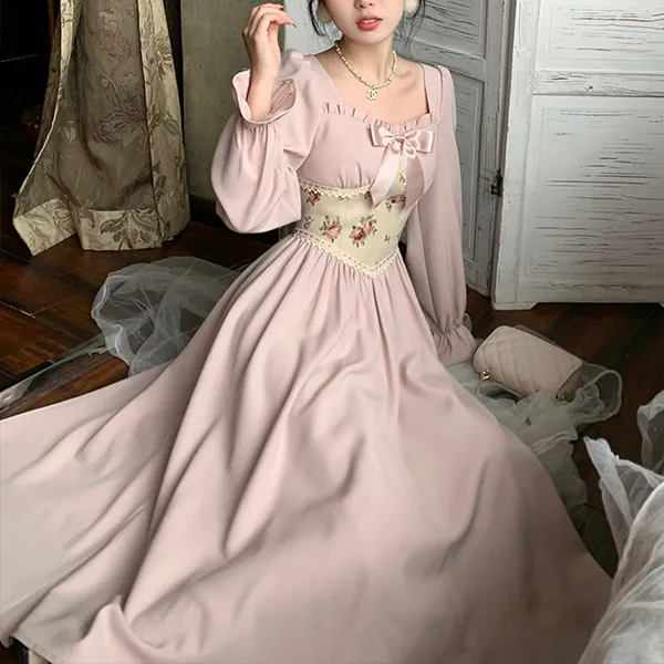 Blovelan Long Sleeved Dress Women's Peach Pink-3