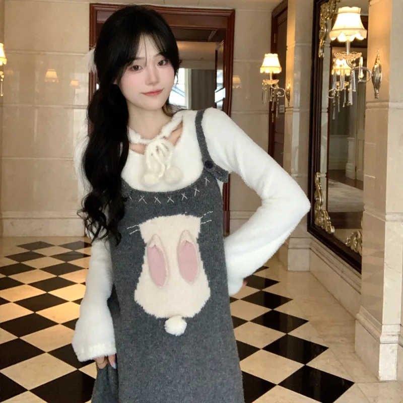 Blovelan Skirt Set Women's Rabbit Gray-2