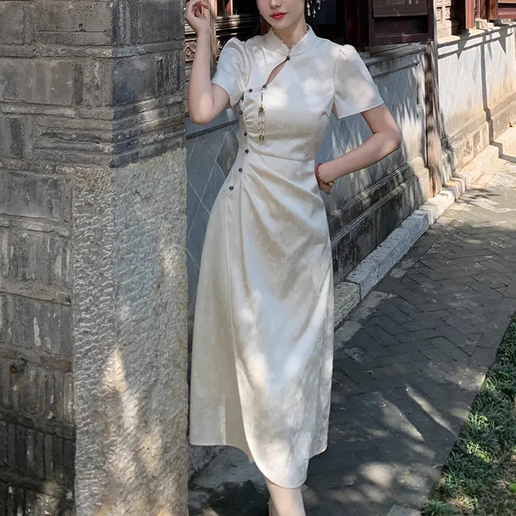 Blovelan Cheongsam Women's Moonlight Apricot; Dress-2