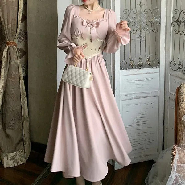 Blovelan Long Sleeved Dress Women's Peach Pink-2