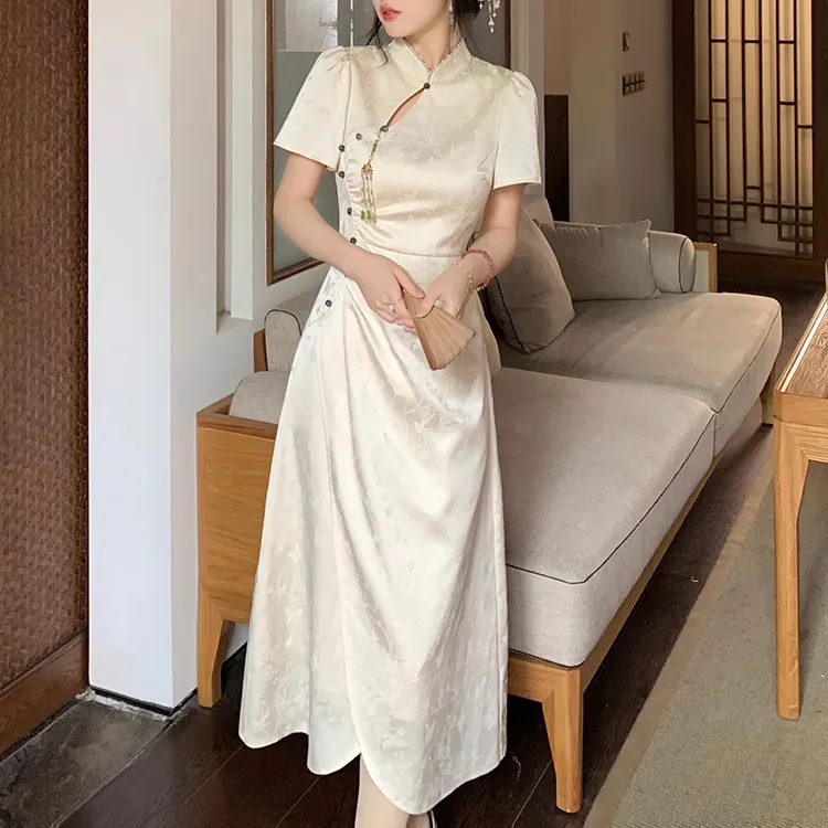 Blovelan Cheongsam Women's Moonlight Apricot; Dress-3