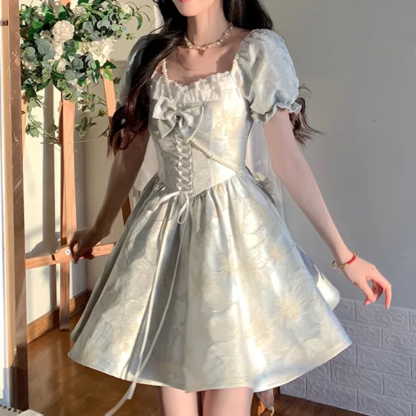 Blovelan Short-Sleeved Dresses Women's Oil Painting Blue-2