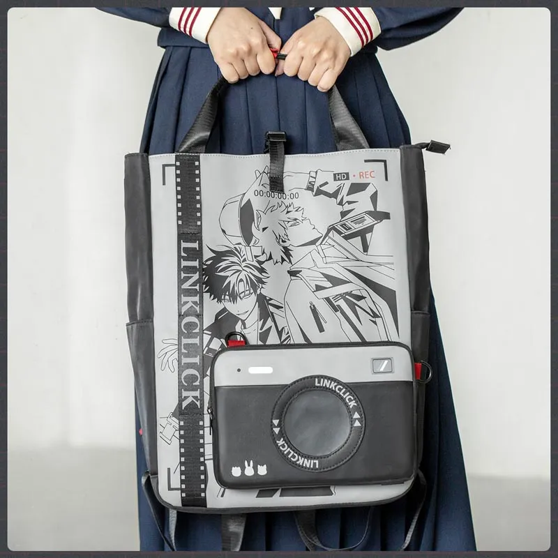 Ingyunshi Nylon Fabric Shoulder Bag Crossbody Bag Backpack Large Size Unisex Black/Gray/Red-3