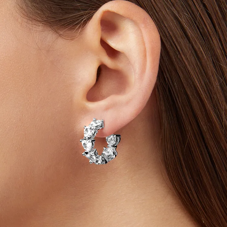 CHIARA FERRAGNI Zircon, Rhinestones, 18K Gold Plating Italian Luxury Hoop Earrings Women's Silver-3