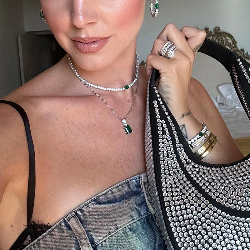 CHIARA FERRAGNI Zircon, Alloy Italian Luxury Light Necklace Women's Green-2