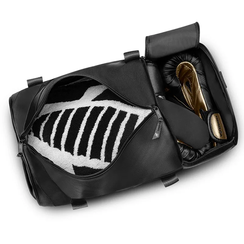 HAYABUSA Falcon Genuine Leather Martial Arts Equipment Bag, Portable Crossbody Bag, Travel Bag Unisex Black-3